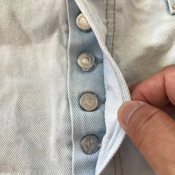 Levi's 501 Denim Cut-Off Shorts Women 33 Blue High Rise Distressed Button Fly - Picture 10 of 12